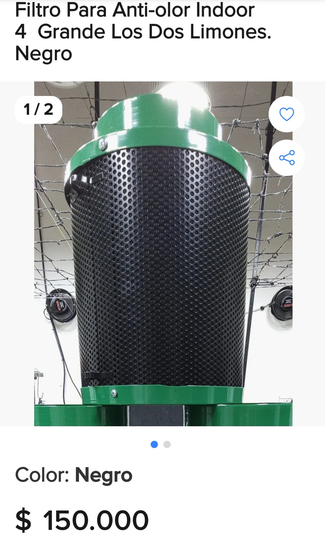 Filtro para eliminar olores 4 pulgadas grande 